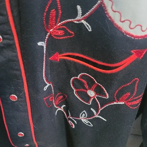 Roper Black Western Shirt with Blue Embroidery - Picture 5 of 6